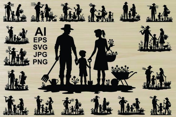 Download Family Planting a Tree Silhouette Set - Premium Resources