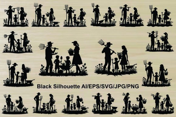 Download Set of Gardening People Silhouettes - Premium Resources