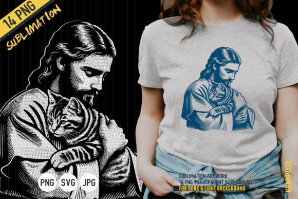 Download Jesus Hugs Cat Retro Shirt SVG PNG - Shirt svg Collection